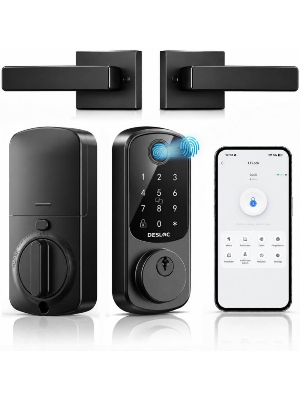 Fingerprint Smart Lock Set with 2 Lever Handles - Secure Front Door Access